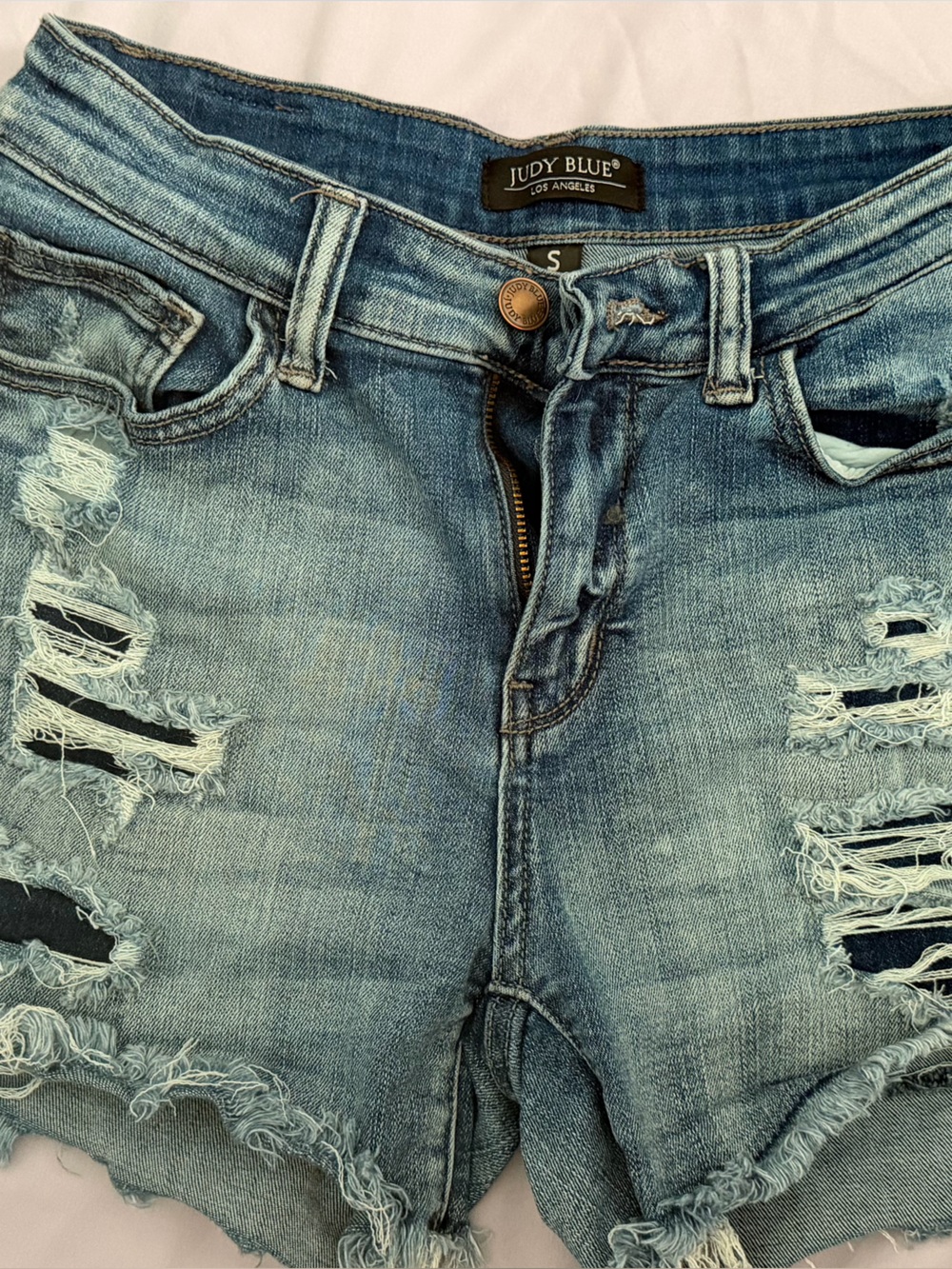 Judy Blue Womens Light Blue Ripped worn in shorts